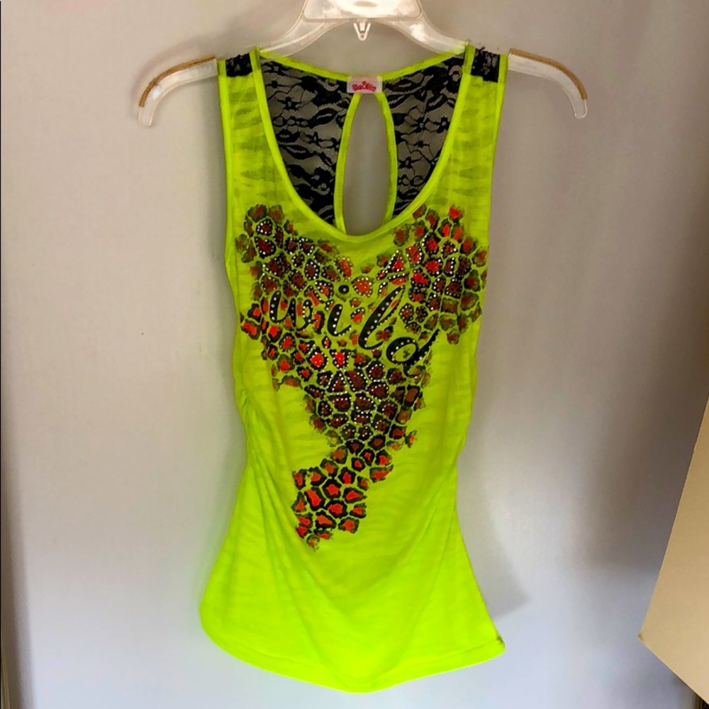 Neon yellow lace tank top. Size S